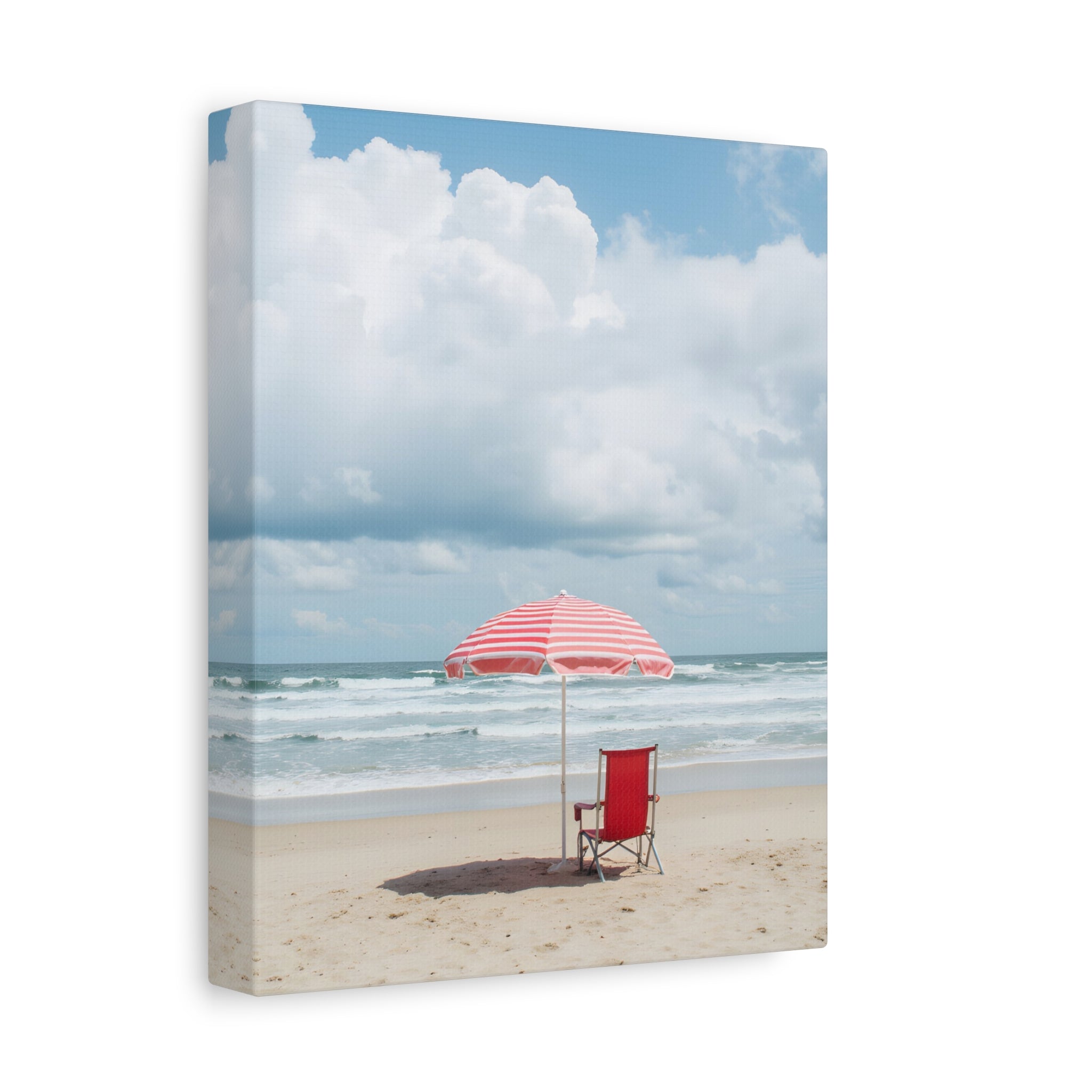 Sun-drenched beach memory with beach chair and umbrella Canvas Wall Art - Stretched Canvas