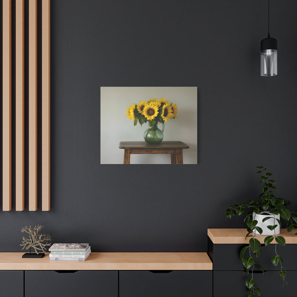 Sunflowers in Green Pitcher Wall Art - Stretched Canvas