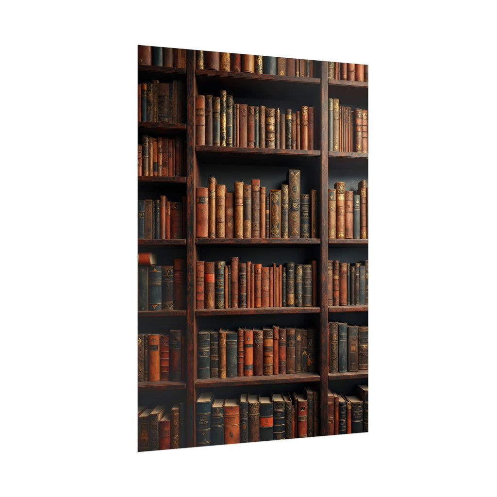 Vintage Library Bookshelf Rolled Poster - Antique Bookshop Wall Art