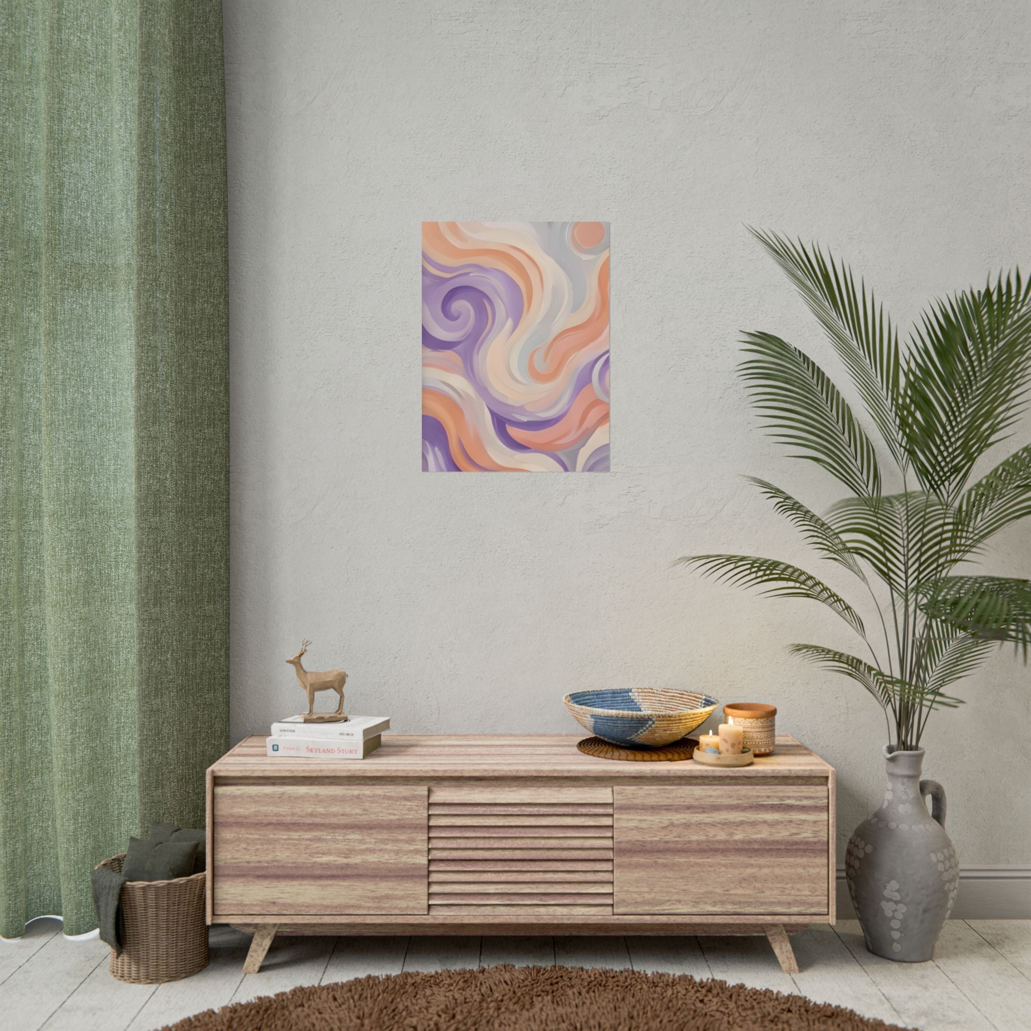 Abstract Swirl Poster - Peach & Lavender Fluid Art Rolled Wall Print