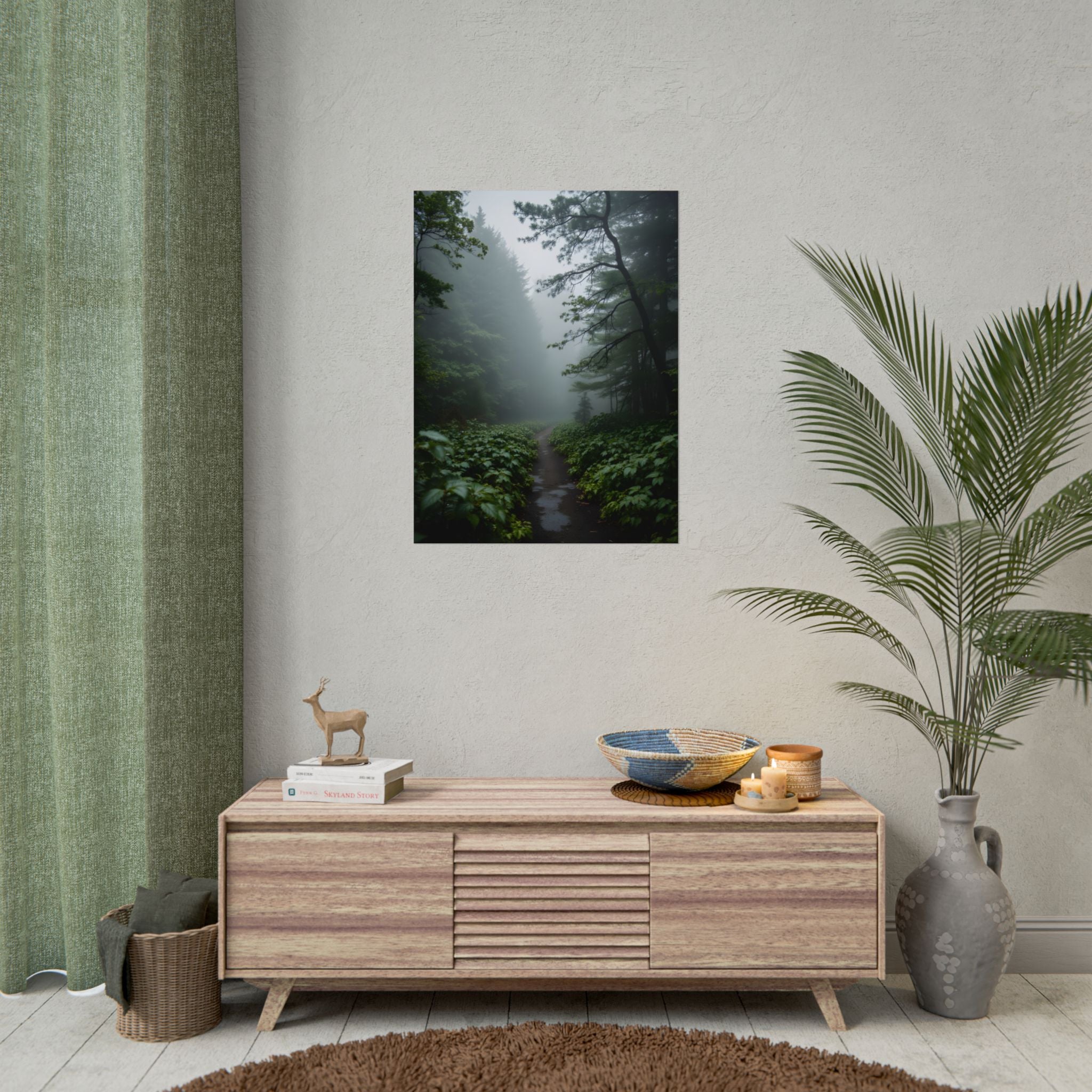 Misty Forest Path  Stretched Wall Art - Poster
