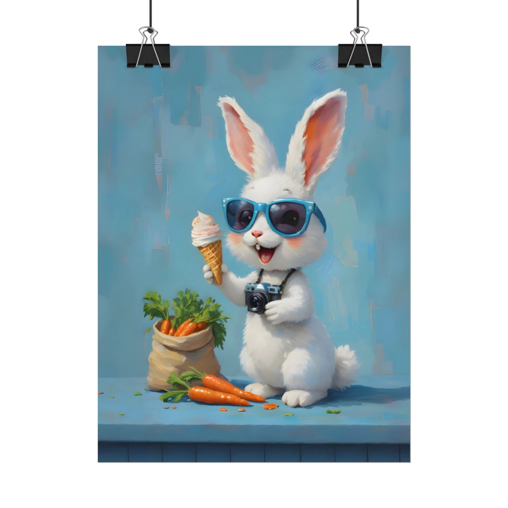 Blue Bunny Poster - Cute Sunglasses Rabbit Rolled Art Print