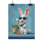 Blue Bunny Poster - Cute Sunglasses Rabbit Rolled Art Print