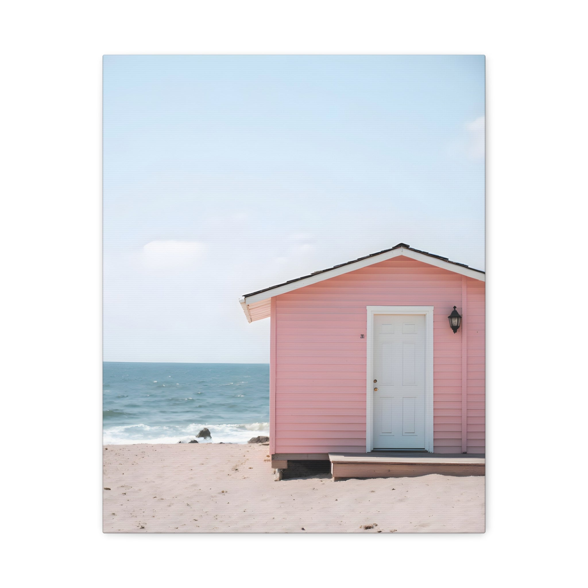 Pink Beach Cottage  Wall Art - Stretched Canvas