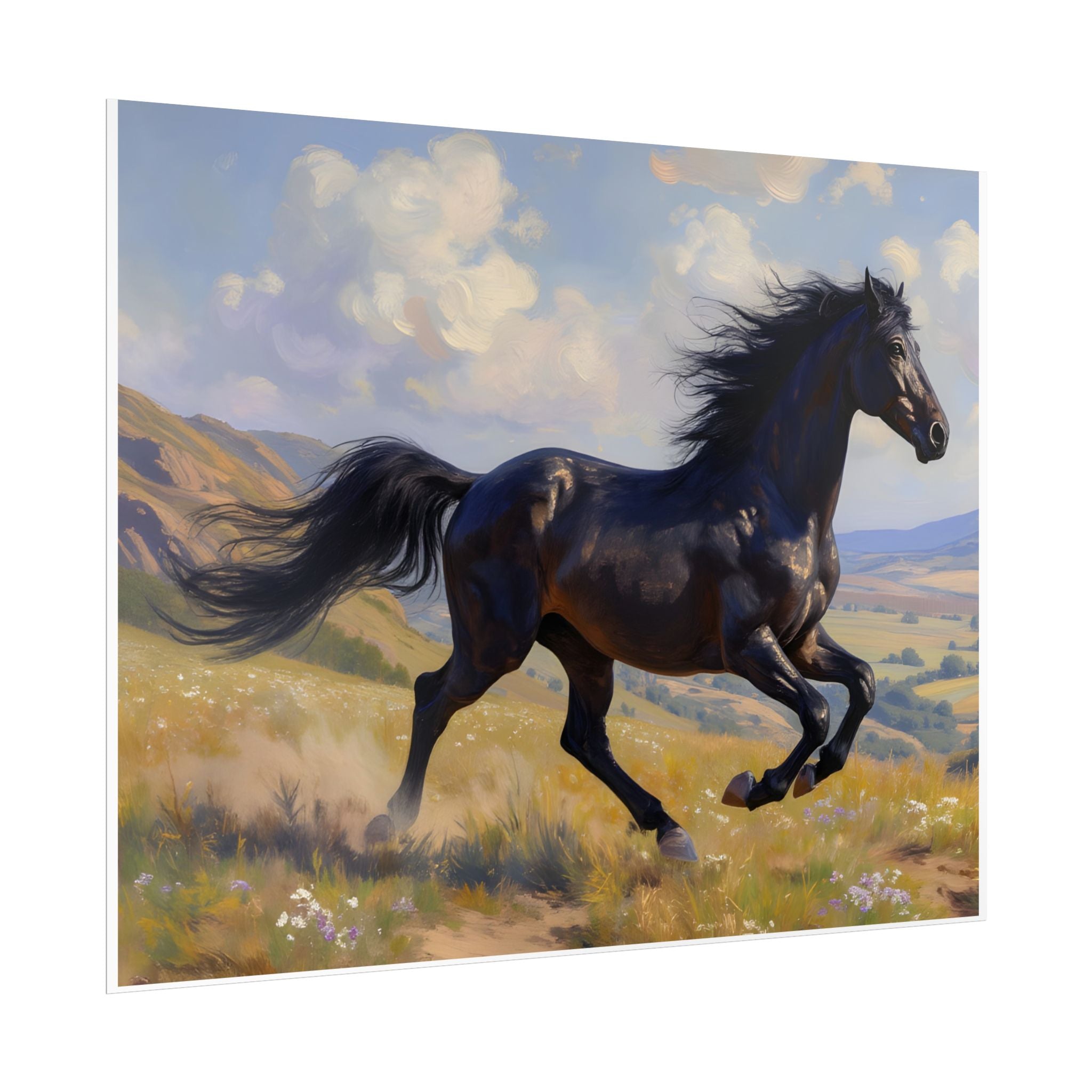 Running Black Stallion Wall Art - Horse Painting - Poster