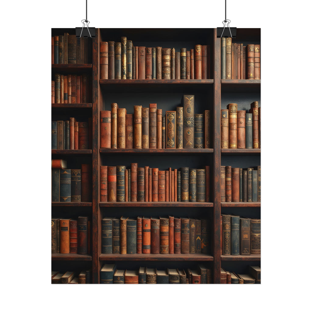 Vintage Library Bookshelf Rolled Poster - Antique Bookshop Wall Art