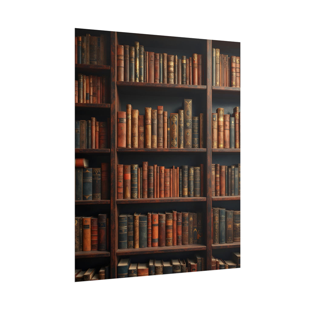 Vintage Library Bookshelf Rolled Poster - Antique Bookshop Wall Art