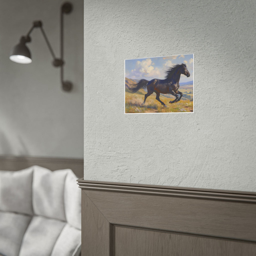 Running Black Stallion Wall Art - Horse Painting - Poster