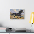 Running Black Stallion Wall Art - Horse Painting - Stretched Canvas
