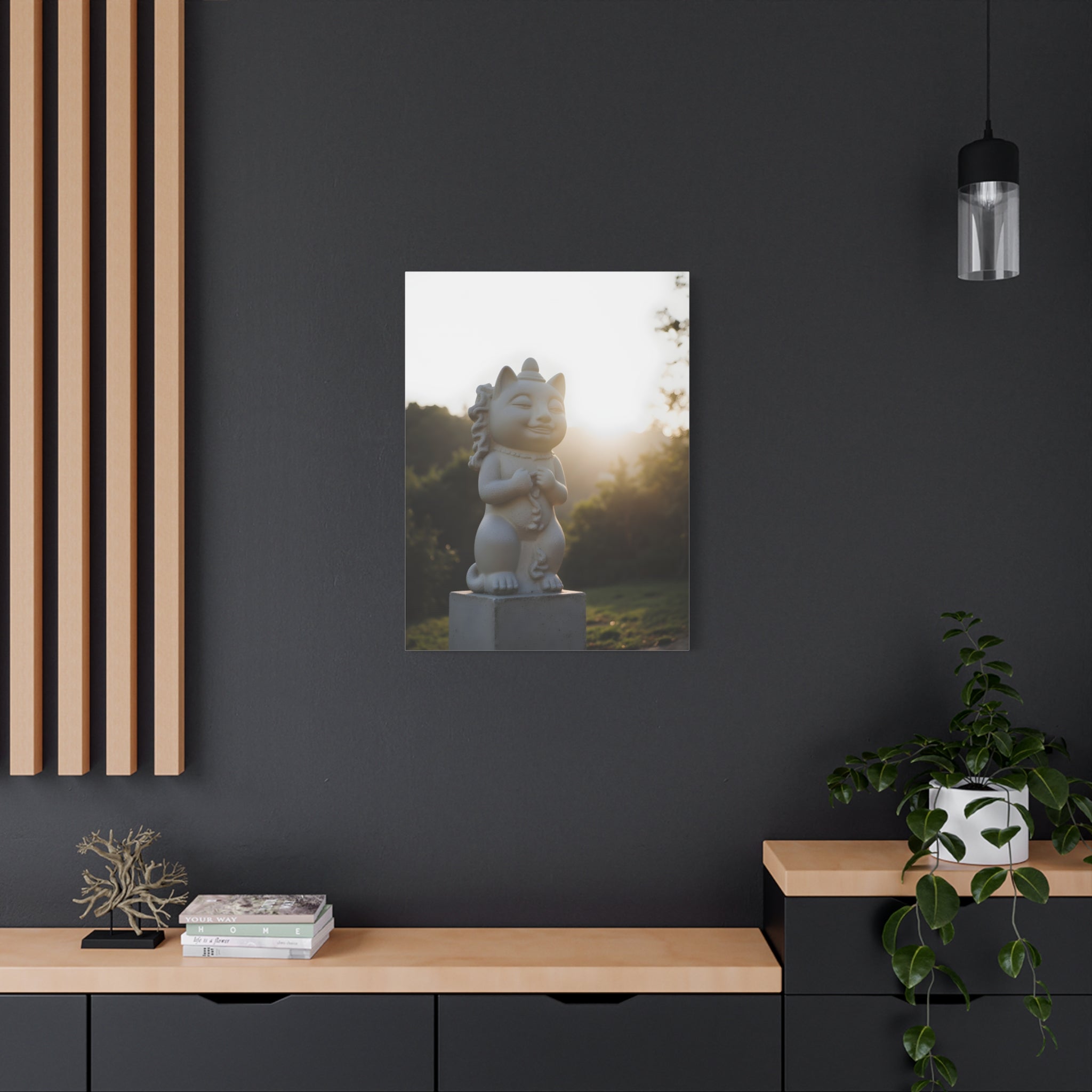 Sunlit Lucky Cat Wall Art - Stretched Canvas