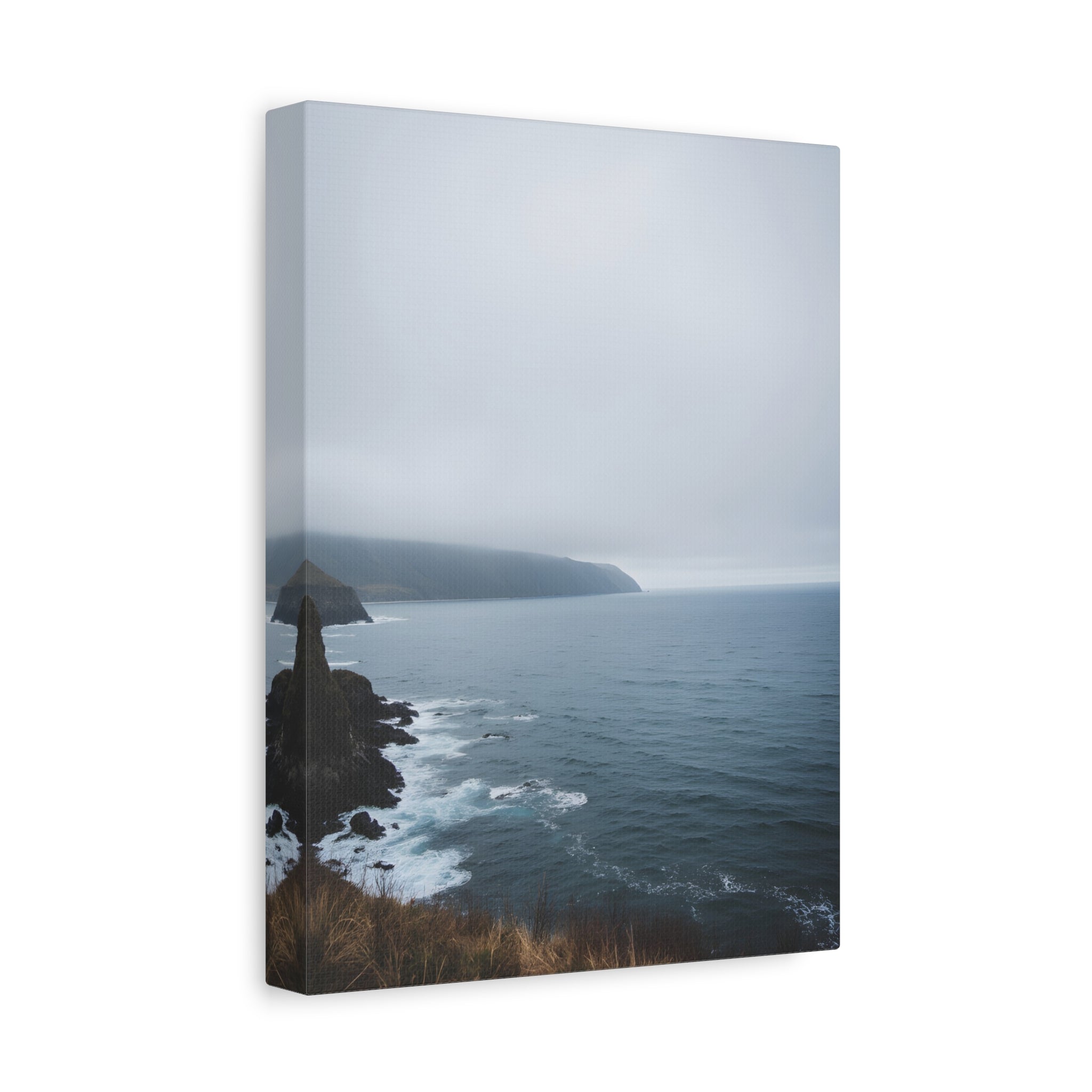 Foggy Coastal Cliff Wall Art  - Stretched Canvas