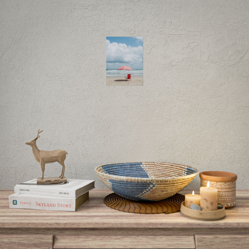Sun-drenched beach memory with beach chair and umbrella - Poster