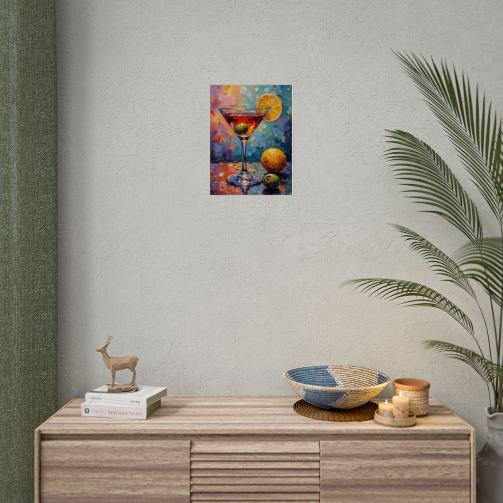 Colorful martini glass with lemon and olive Wall Art - Poster