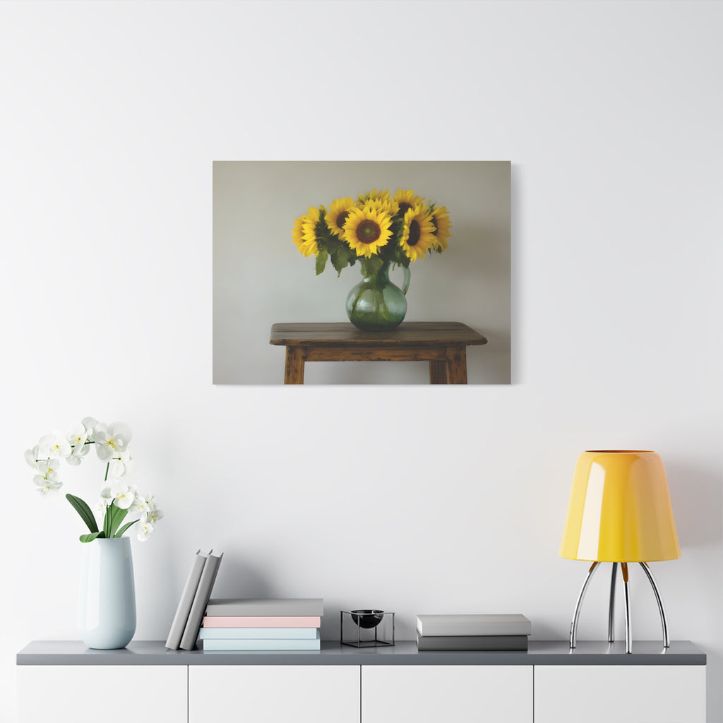Sunflowers in Green Pitcher Wall Art - Stretched Canvas