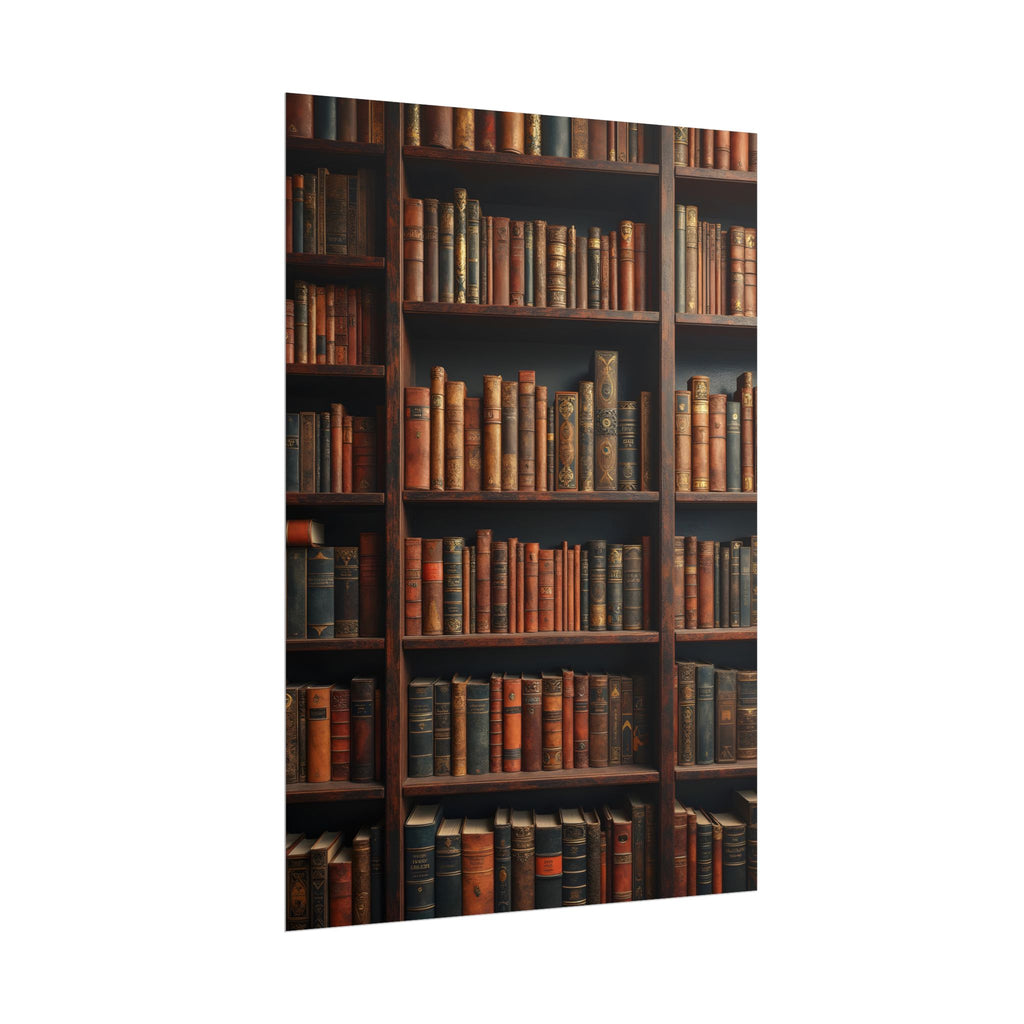 Vintage Library Bookshelf Rolled Poster - Antique Bookshop Wall Art