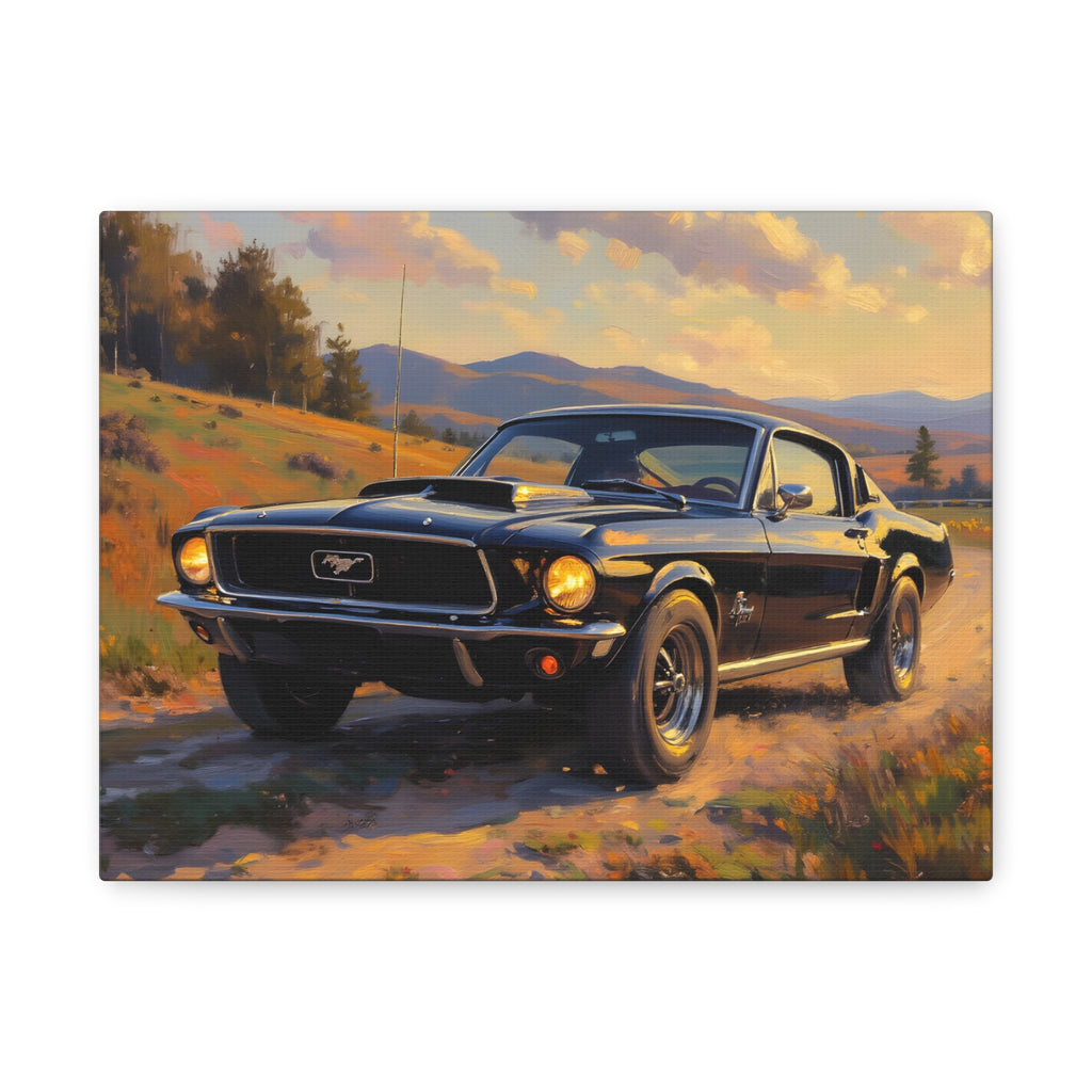 Vintage Mustang Sunset Wall Art - Classic Muscle Car - Stretched Canvas