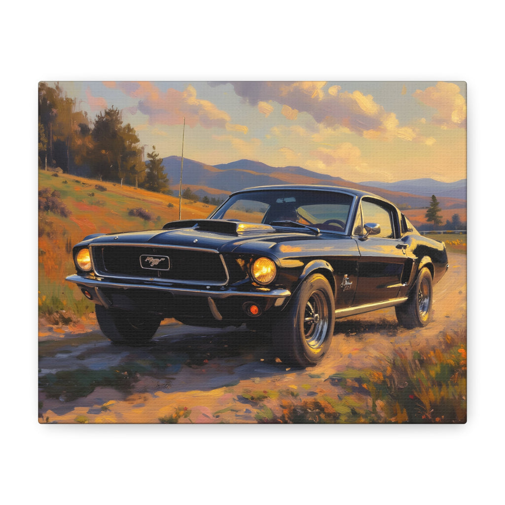 Vintage Mustang Sunset Wall Art - Classic Muscle Car - Stretched Canvas