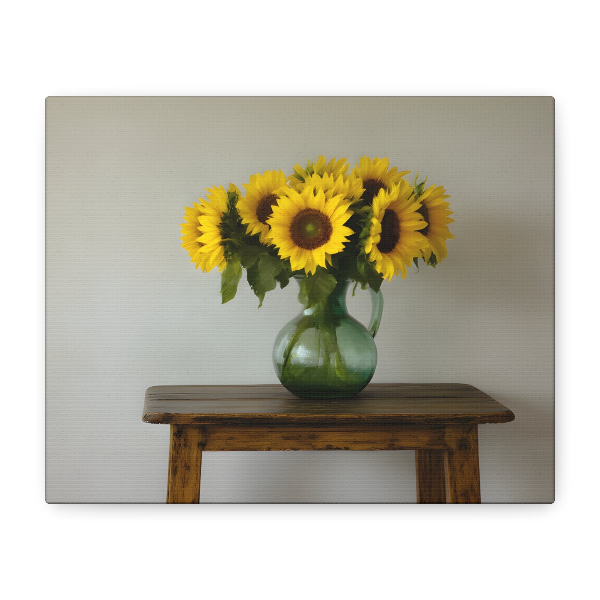 Sunflowers in Green Pitcher Wall Art - Stretched Canvas
