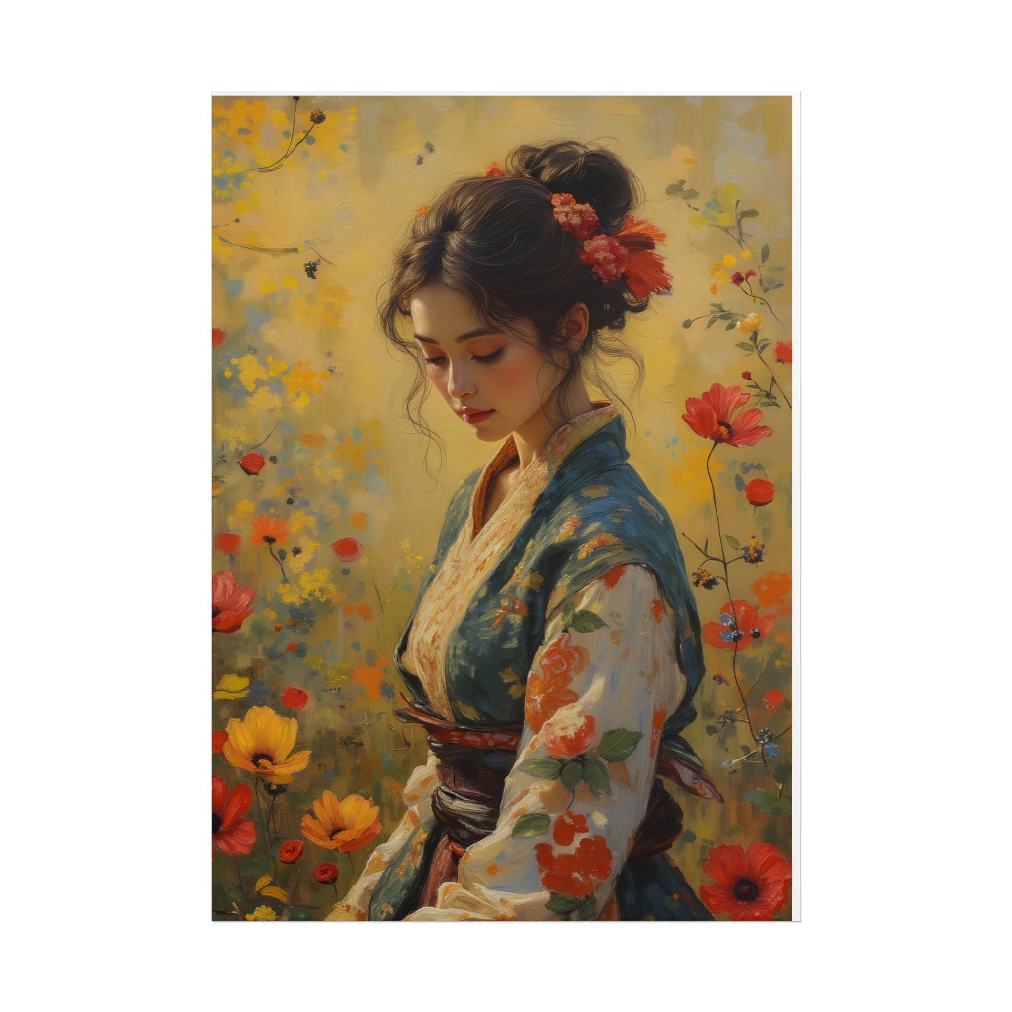Asian Floral Lady Wall Art - Poster