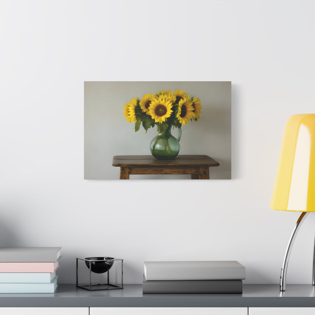 Sunflowers in Green Pitcher Wall Art - Stretched Canvas