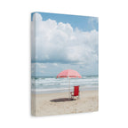 Sun-drenched beach memory with beach chair and umbrella Canvas Wall Art - Stretched Canvas