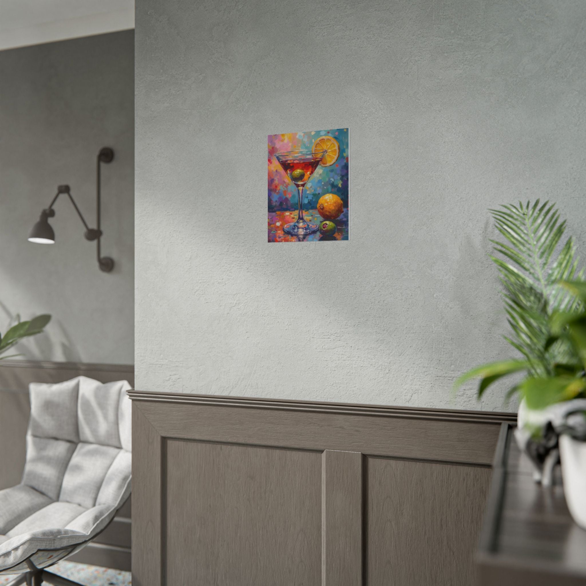 Colorful martini glass with lemon and olive Wall Art - Poster
