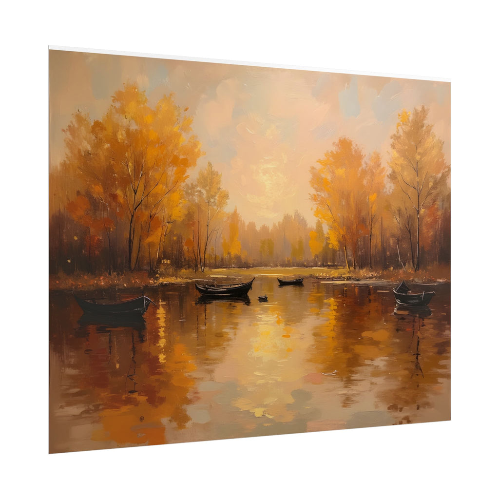 Autumn at the lake with rowboats - Poster