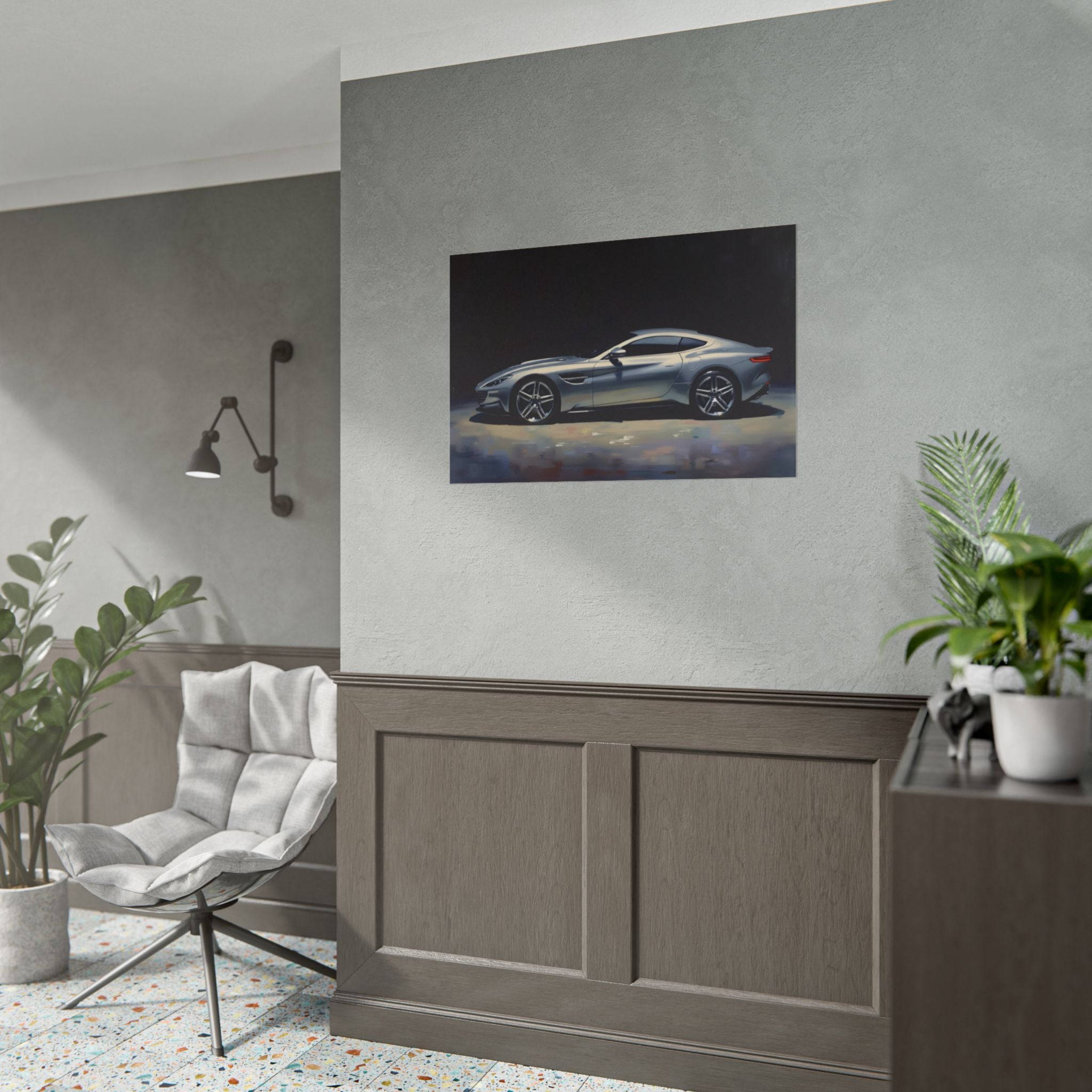 Sports Car Poster - Silver GT Automotive Art Print (Rolled Poster)