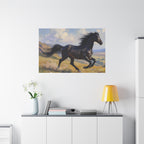 Running Black Stallion Wall Art - Horse Painting - Stretched Canvas