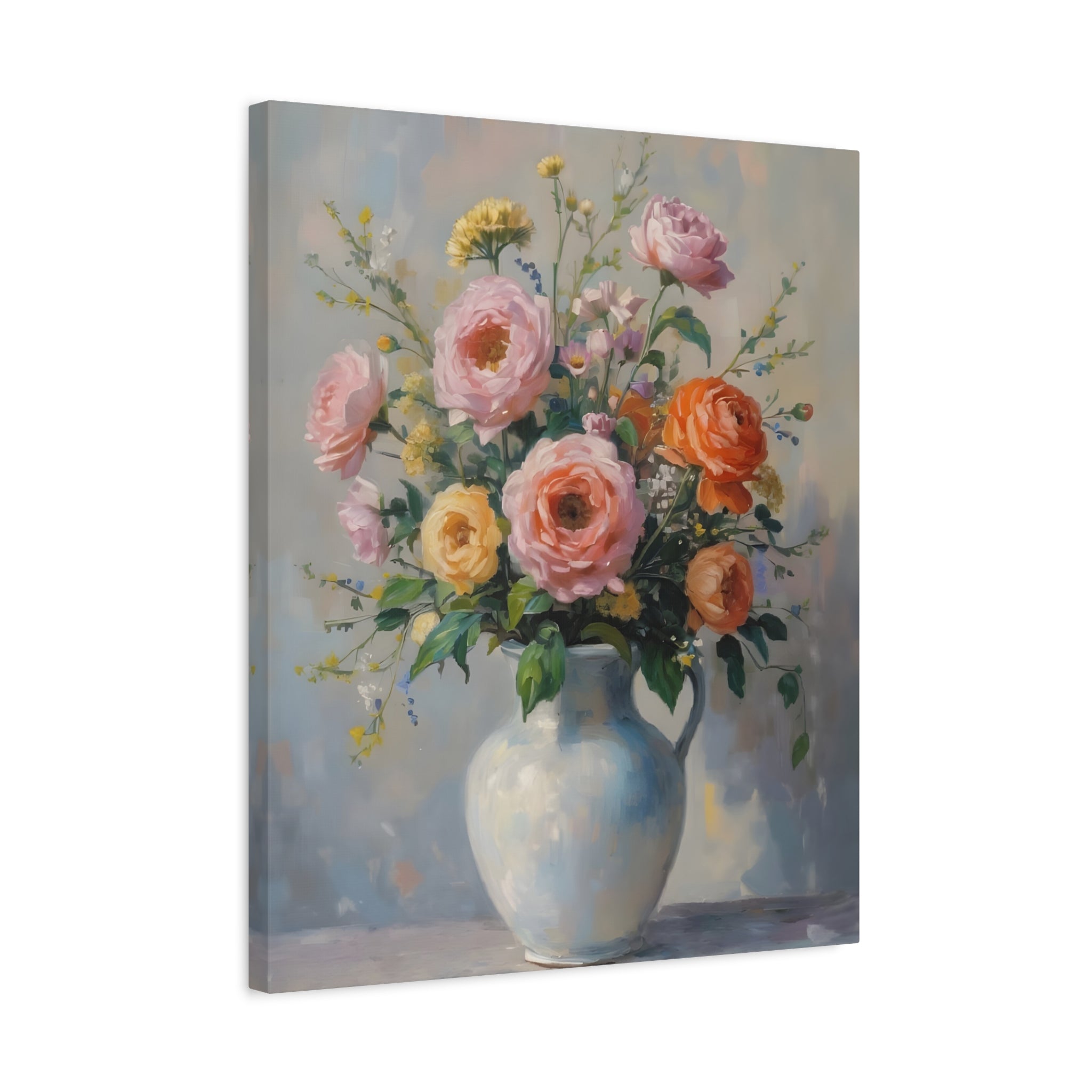 Colourful Roses in Jug Wall Art - Stretched Canvas
