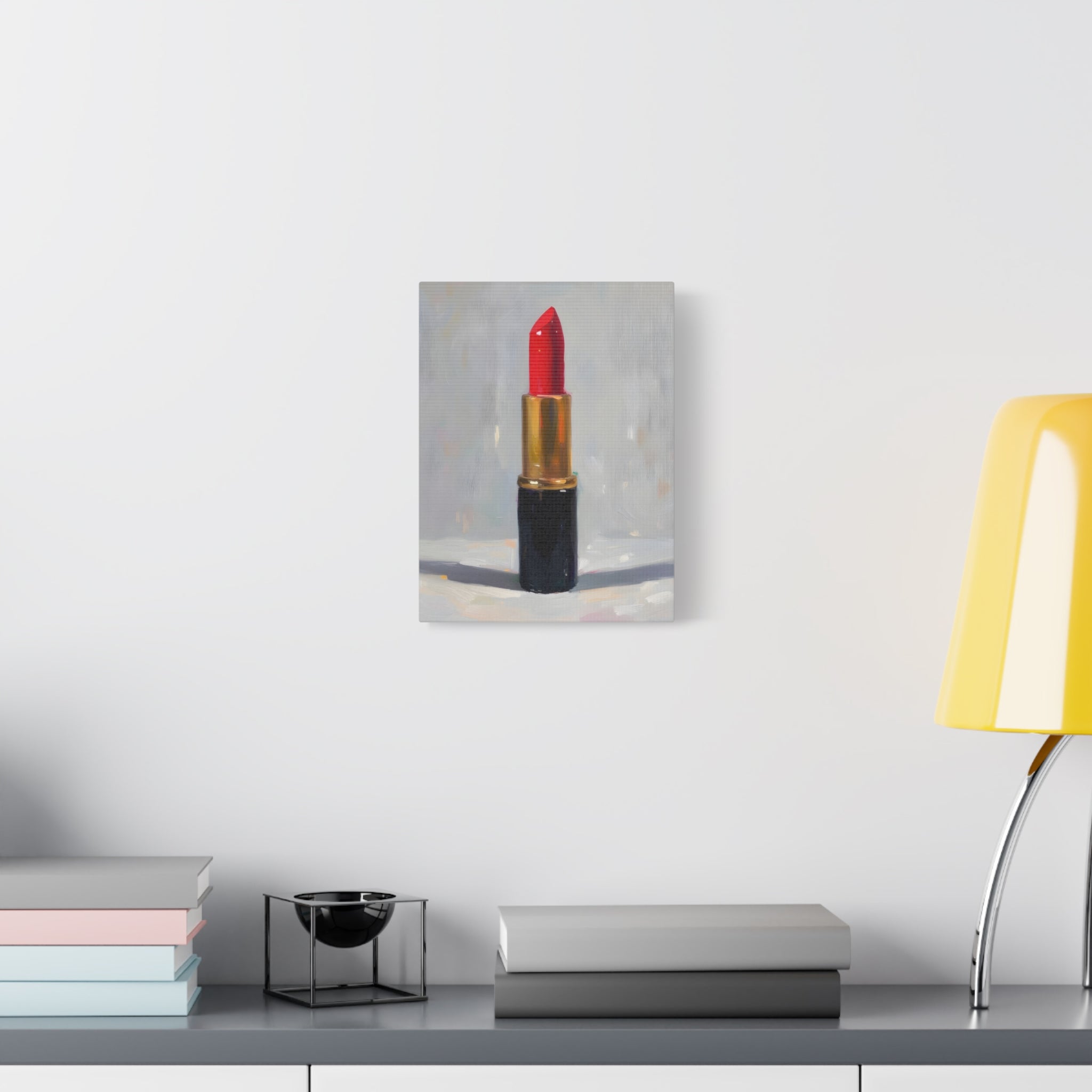 Red Lipstick Canvas Art — Cosmetic Pop Still Life Wall Decor