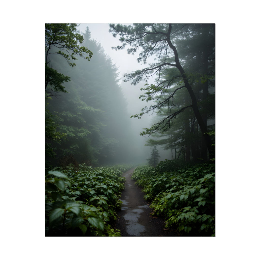 Misty Forest Path  Stretched Wall Art - Poster