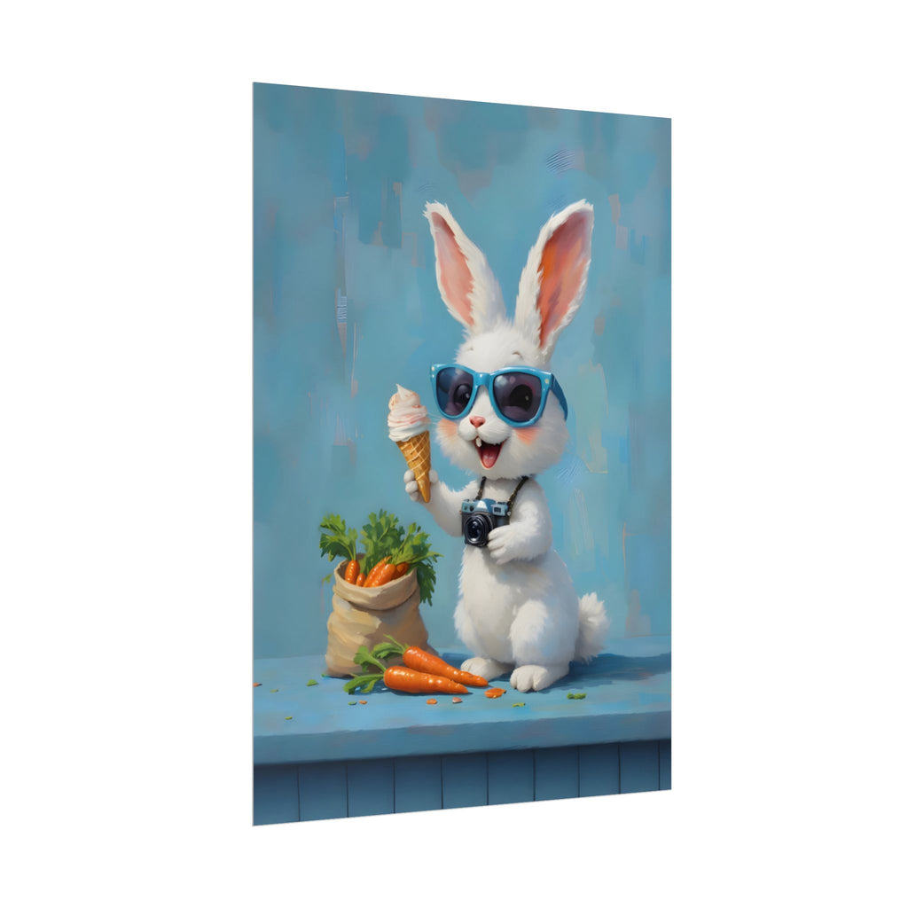 Blue Bunny Poster - Cute Sunglasses Rabbit Rolled Art Print