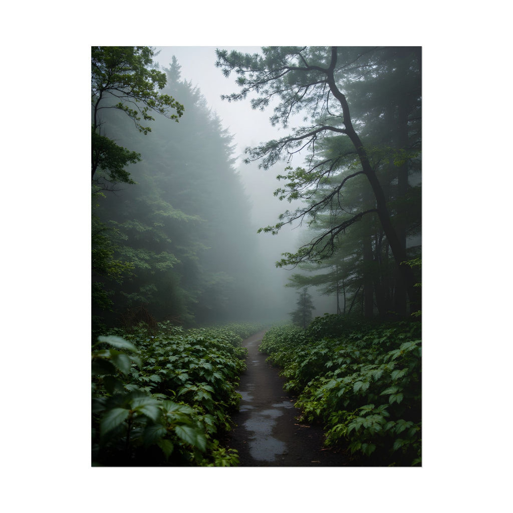 Misty Forest Path  Stretched Wall Art - Poster