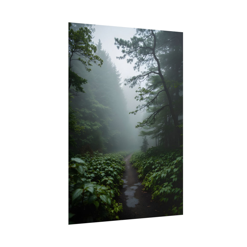 Misty Forest Path  Stretched Wall Art - Poster