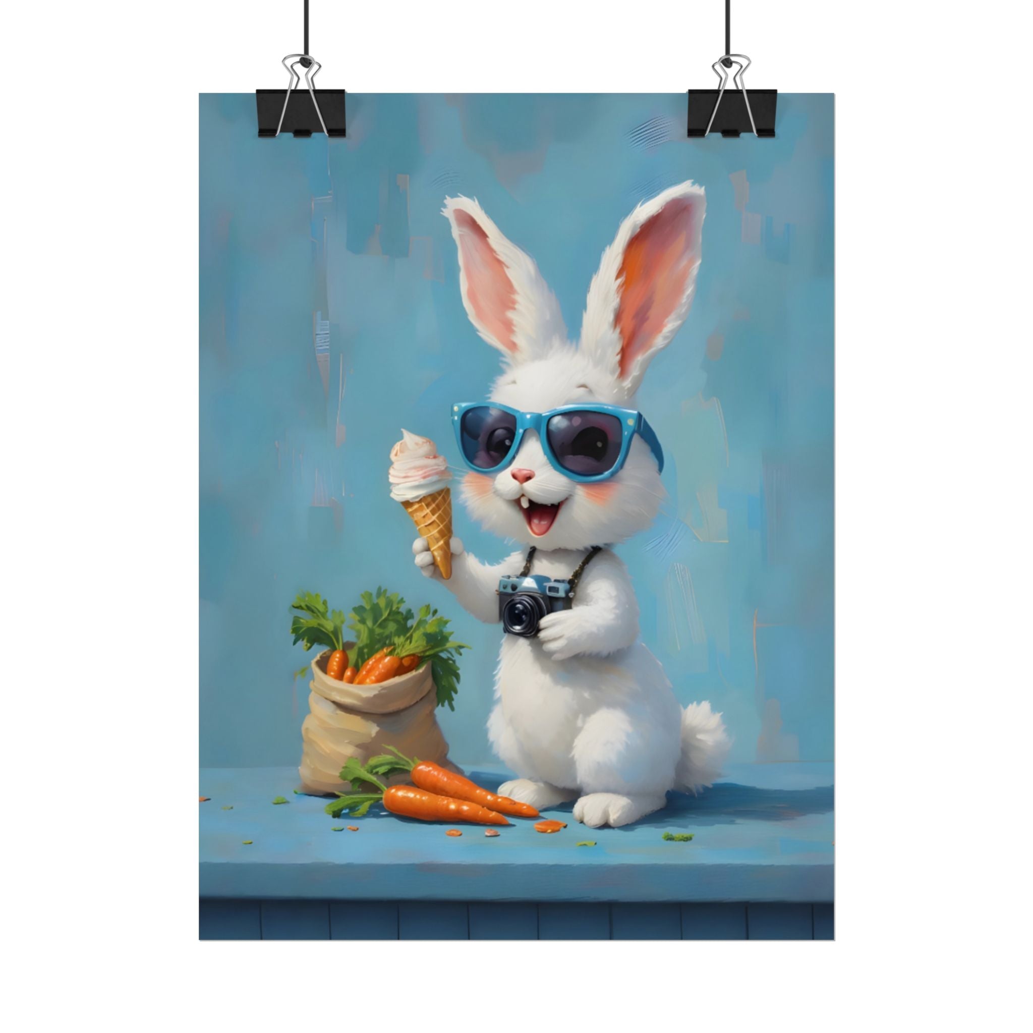 Blue Bunny Poster - Cute Sunglasses Rabbit Rolled Art Print