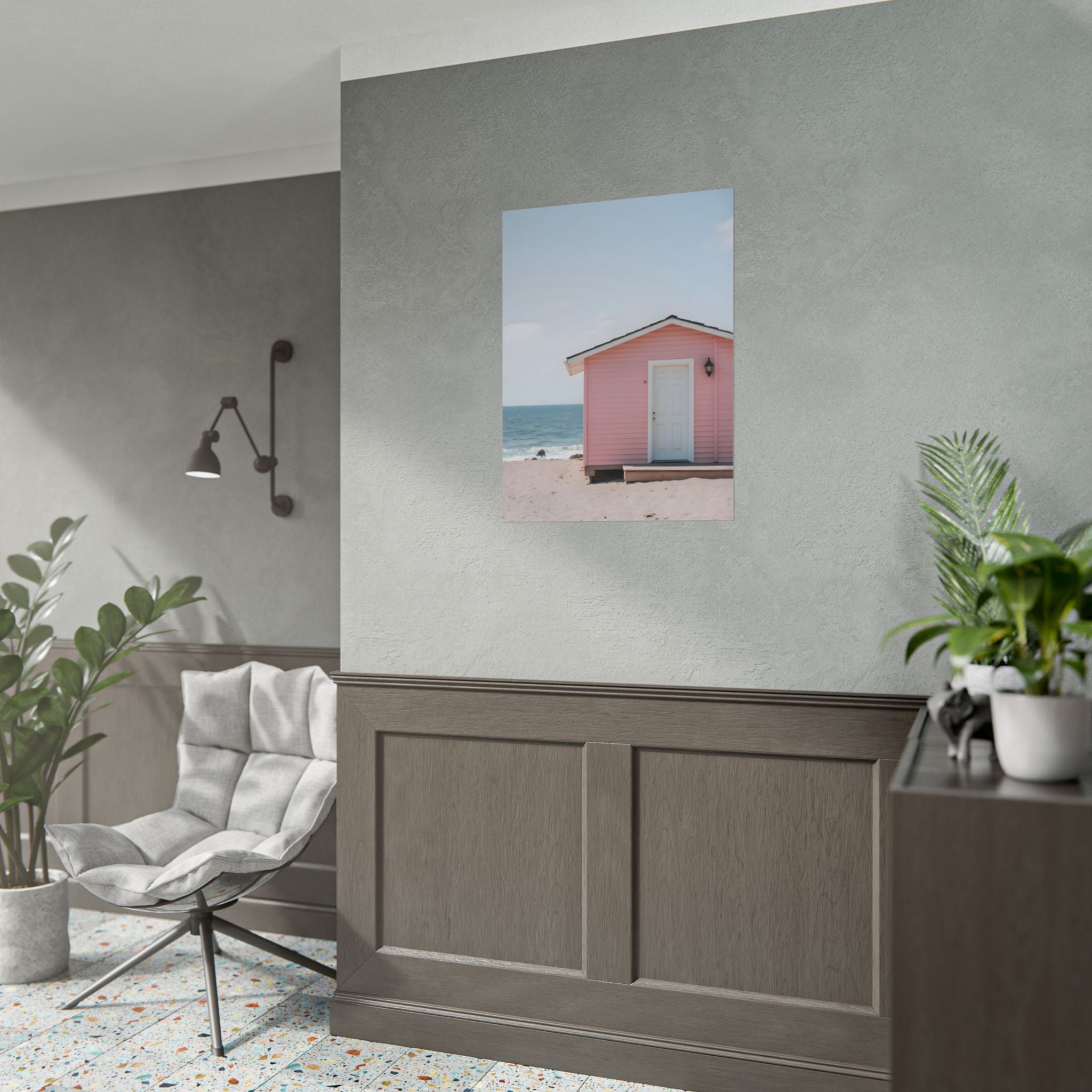 Pink Beach Cottage  Wall Art - Poster