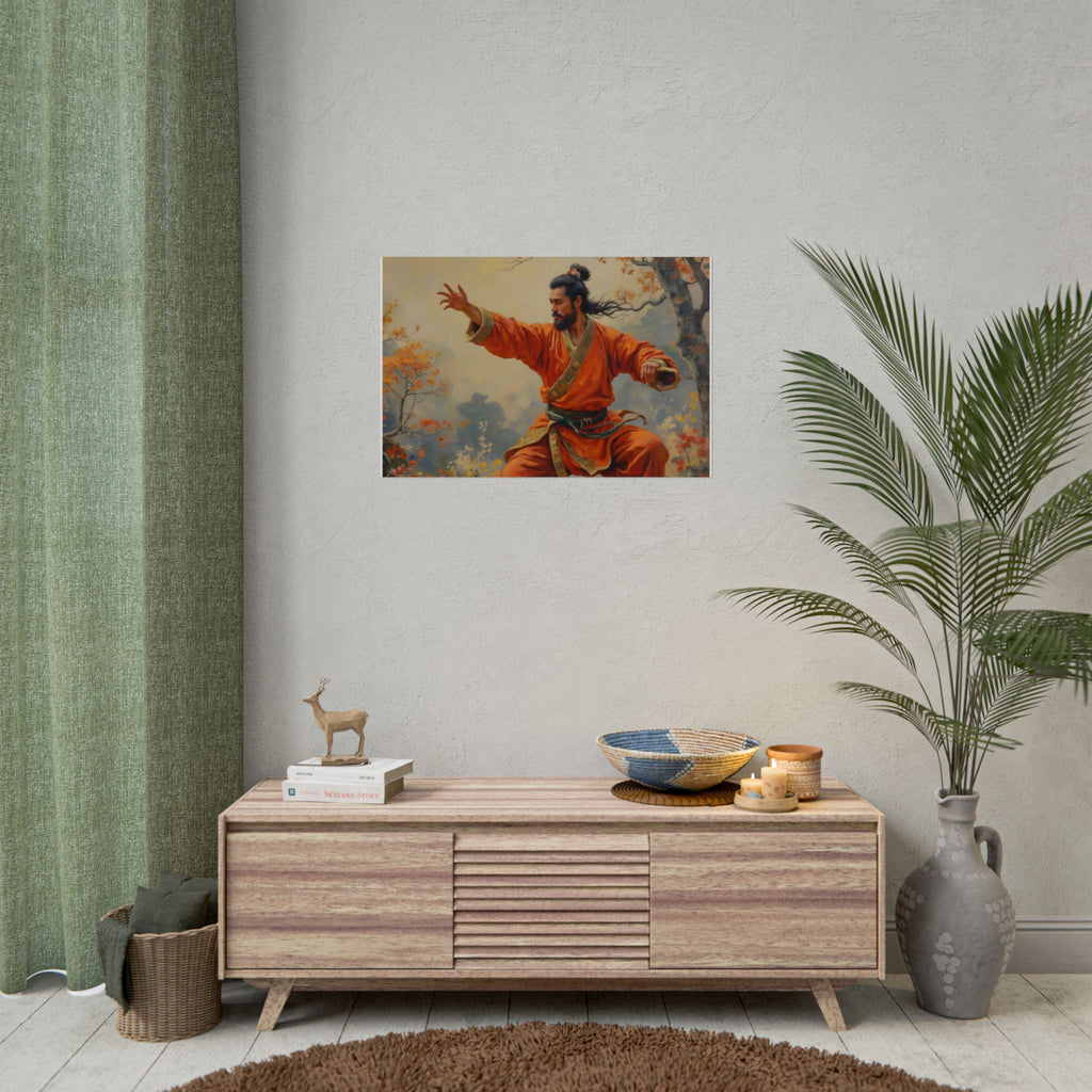 Martial Artist Art Poster - Warrior in Orange Traditional Kung Fu Wall Art
