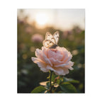 Butterfly on Pink Rose Wall Art - Stretched Canvas