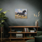 Running Black Stallion Wall Art - Horse Painting - Stretched Canvas