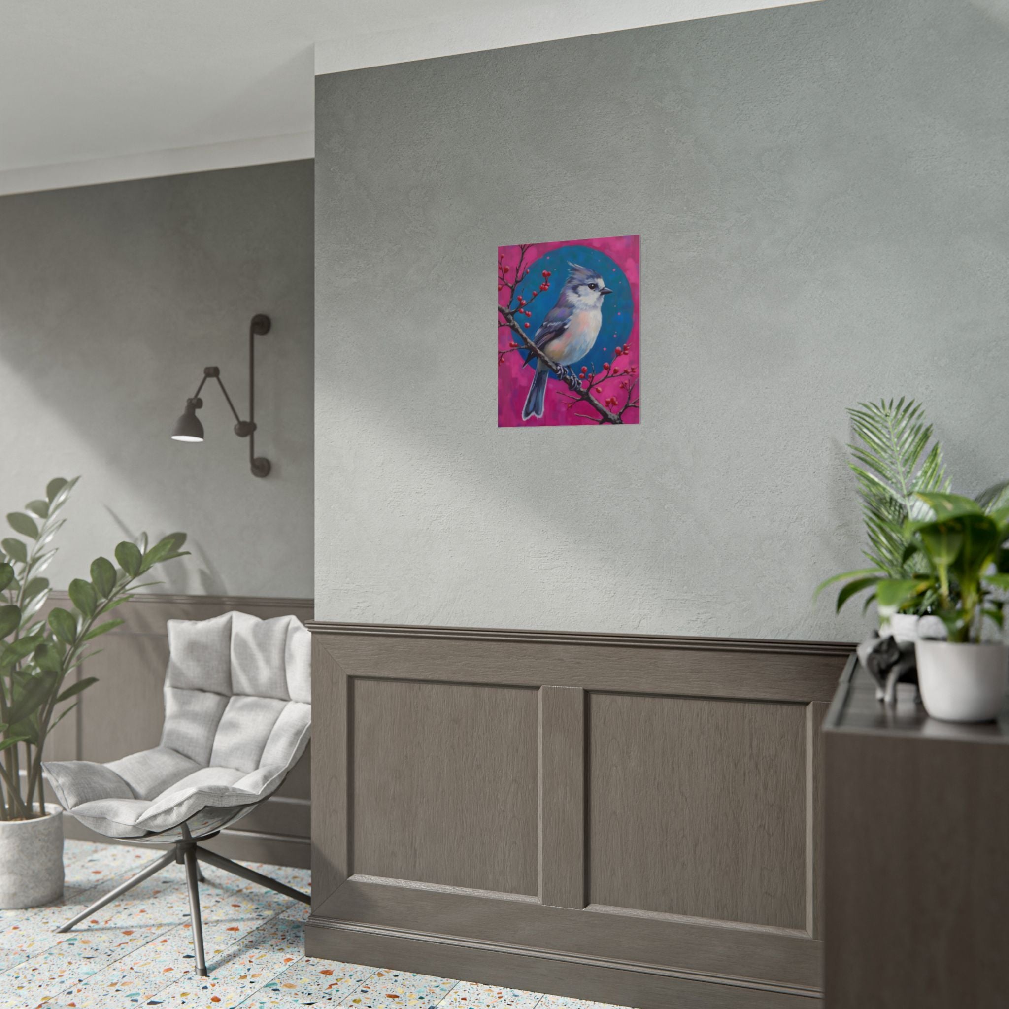 Blue jay on a holly branch Wall Art - Poster