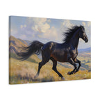 Running Black Stallion Wall Art - Horse Painting - Stretched Canvas