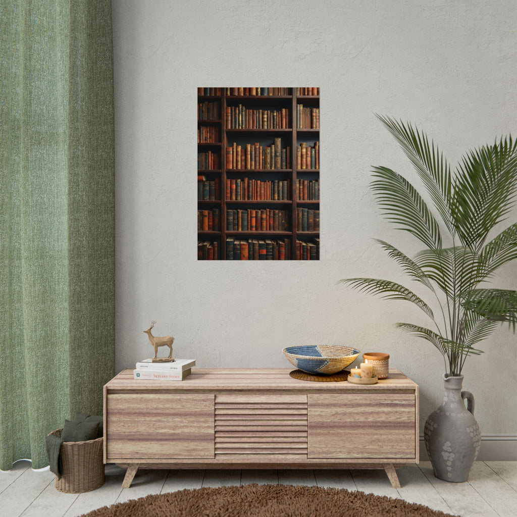Vintage Library Bookshelf Rolled Poster - Antique Bookshop Wall Art