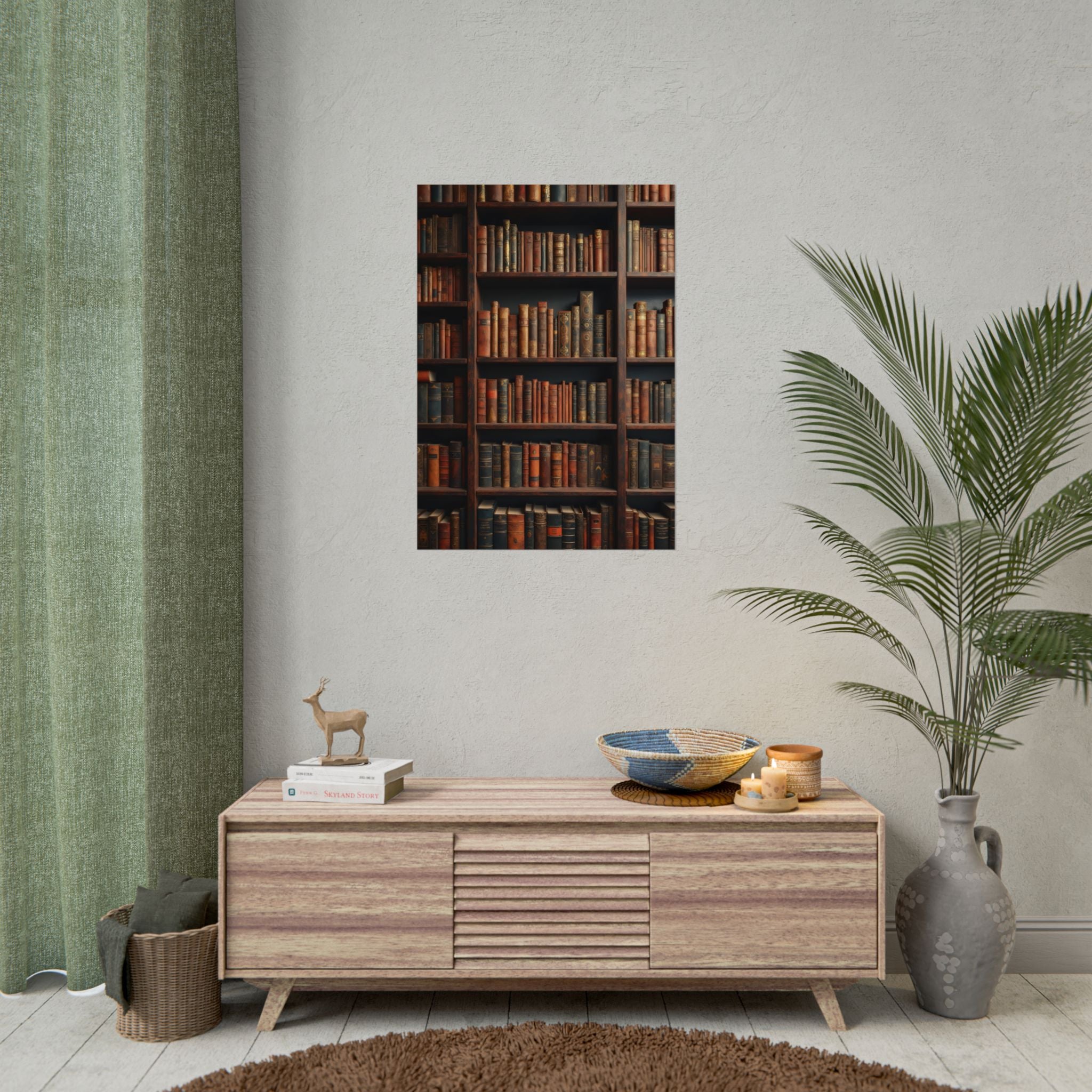 Vintage Library Bookshelf Rolled Poster - Antique Bookshop Wall Art
