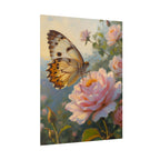 Butterfly on Pink Rose Wall Art - Poster