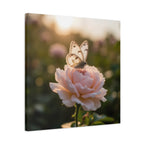 Butterfly on Pink Rose Wall Art - Stretched Canvas