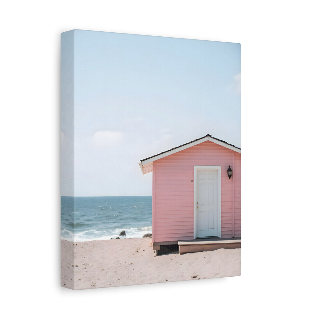 Pink Beach Cottage  Wall Art - Stretched Canvas