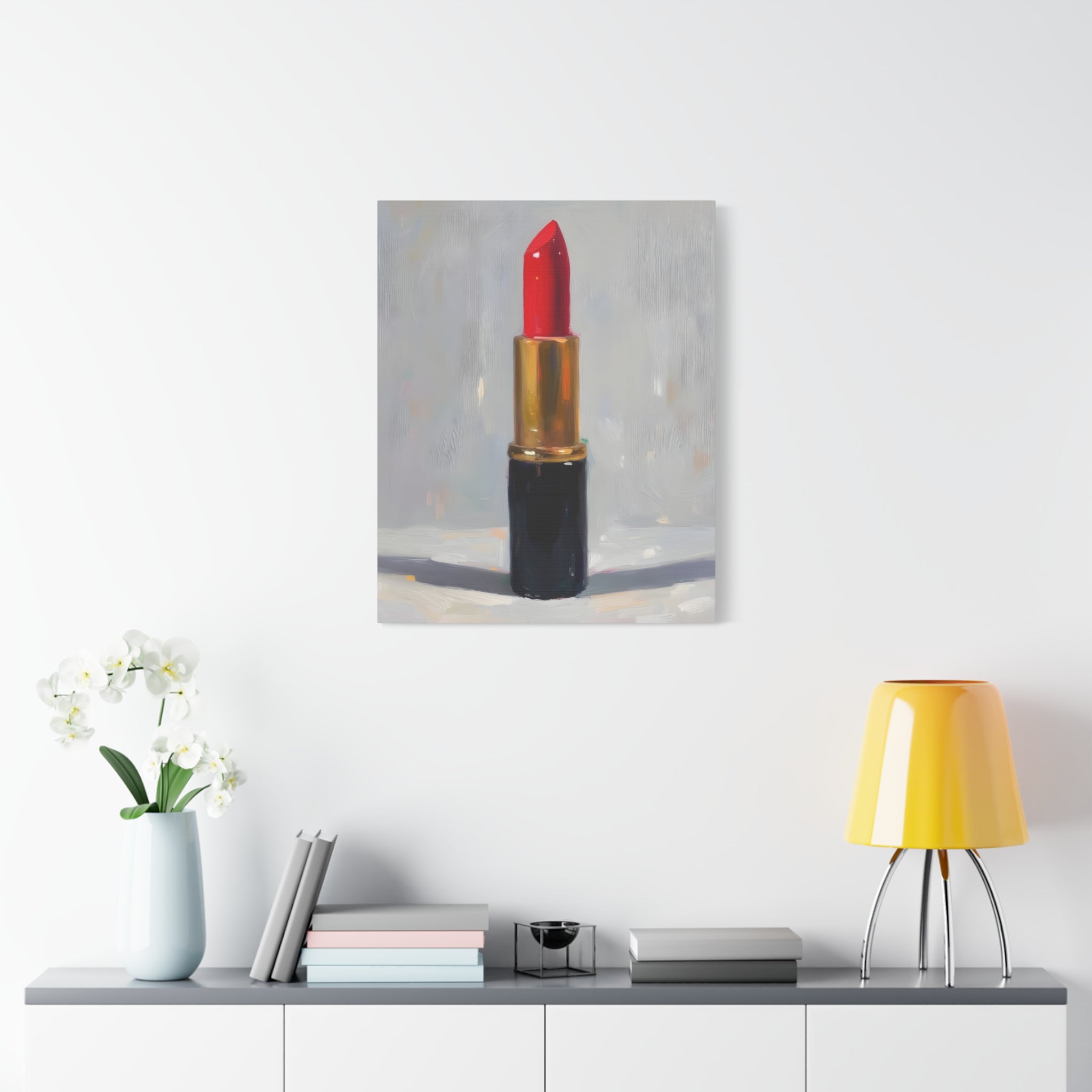 Red Lipstick Canvas Art — Cosmetic Pop Still Life Wall Decor