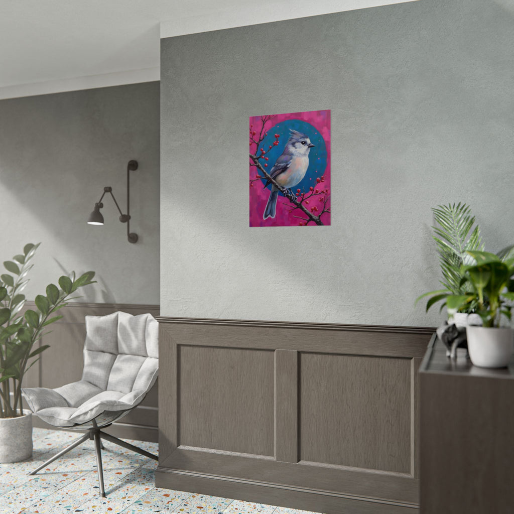Blue jay on a holly branch Wall Art - Poster