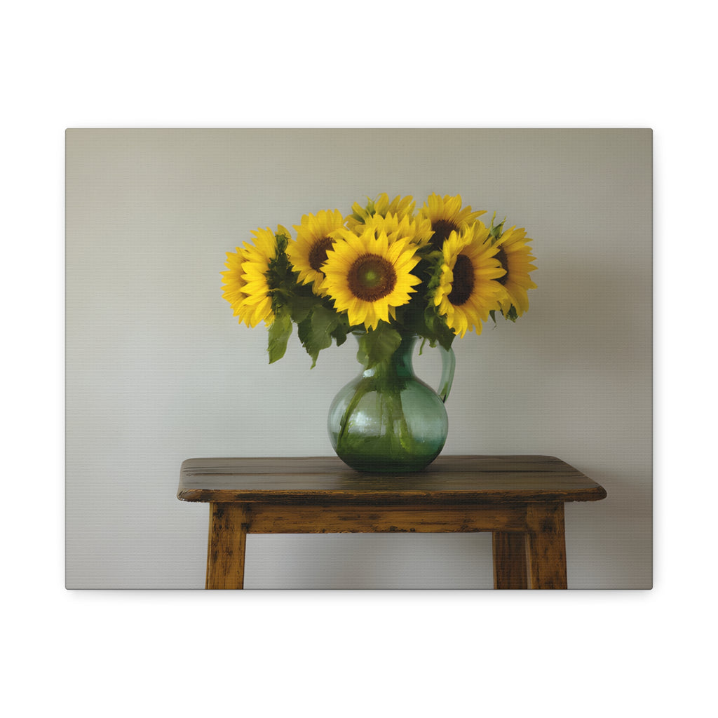 Sunflowers in Green Pitcher Wall Art - Stretched Canvas